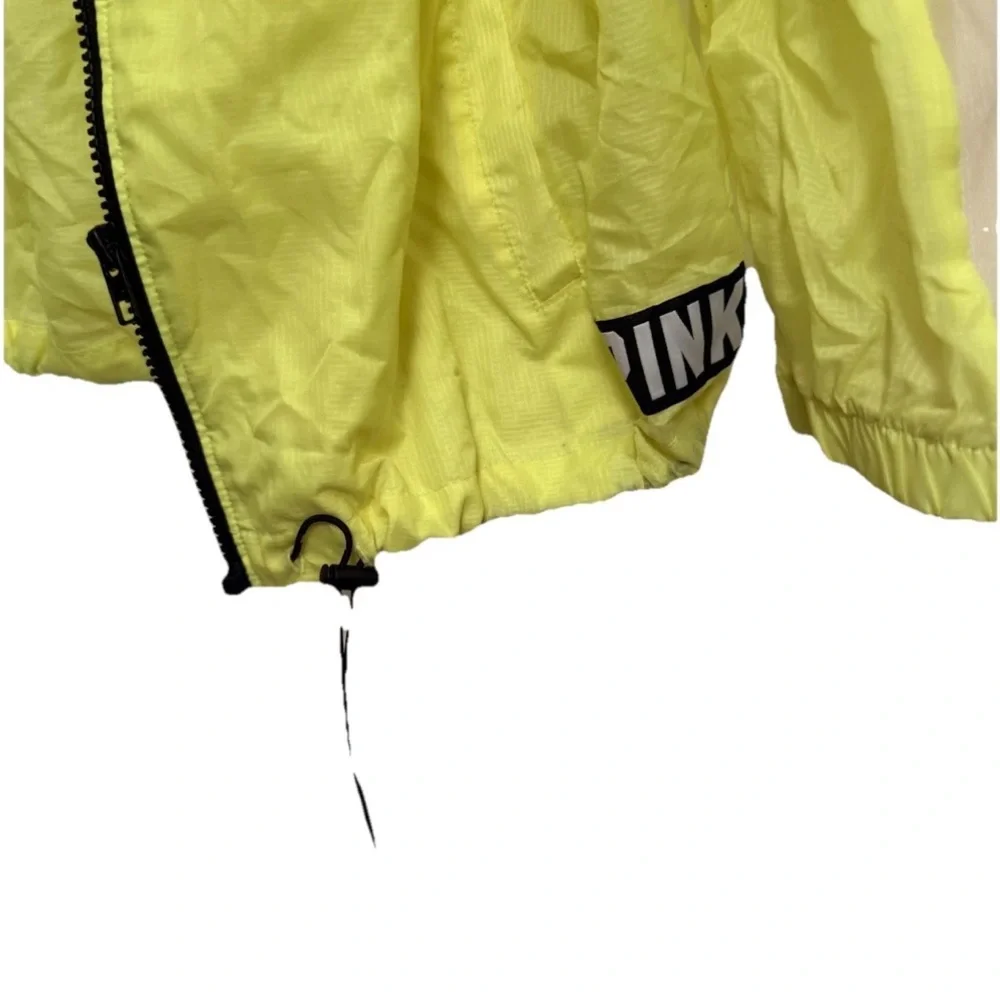 Victoria's Secret Pink windbreaker jacket with sheer sleeves Neon Yellow M - Picture 7 of 7